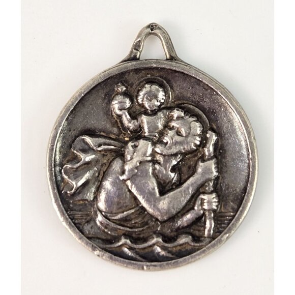 Silver Saint St Christopher Medal Pendant Vintage Hallmarked - Picture 1 of 4